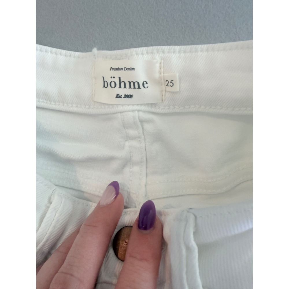 Bohme White Denim Bermuda Shorts Button Fly Distressed Frayed Hem 25 - Picture 2 of 6